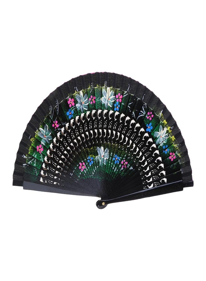 EINCORN Spanish Folding Fan for Women Double-Side Flower Painting Wood Hand Fan for Dance Festival Decoration - Image 1